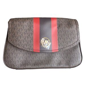 MICHAEL KORS Brown Striped Belt Bag Flap Close Fanny Pack Small